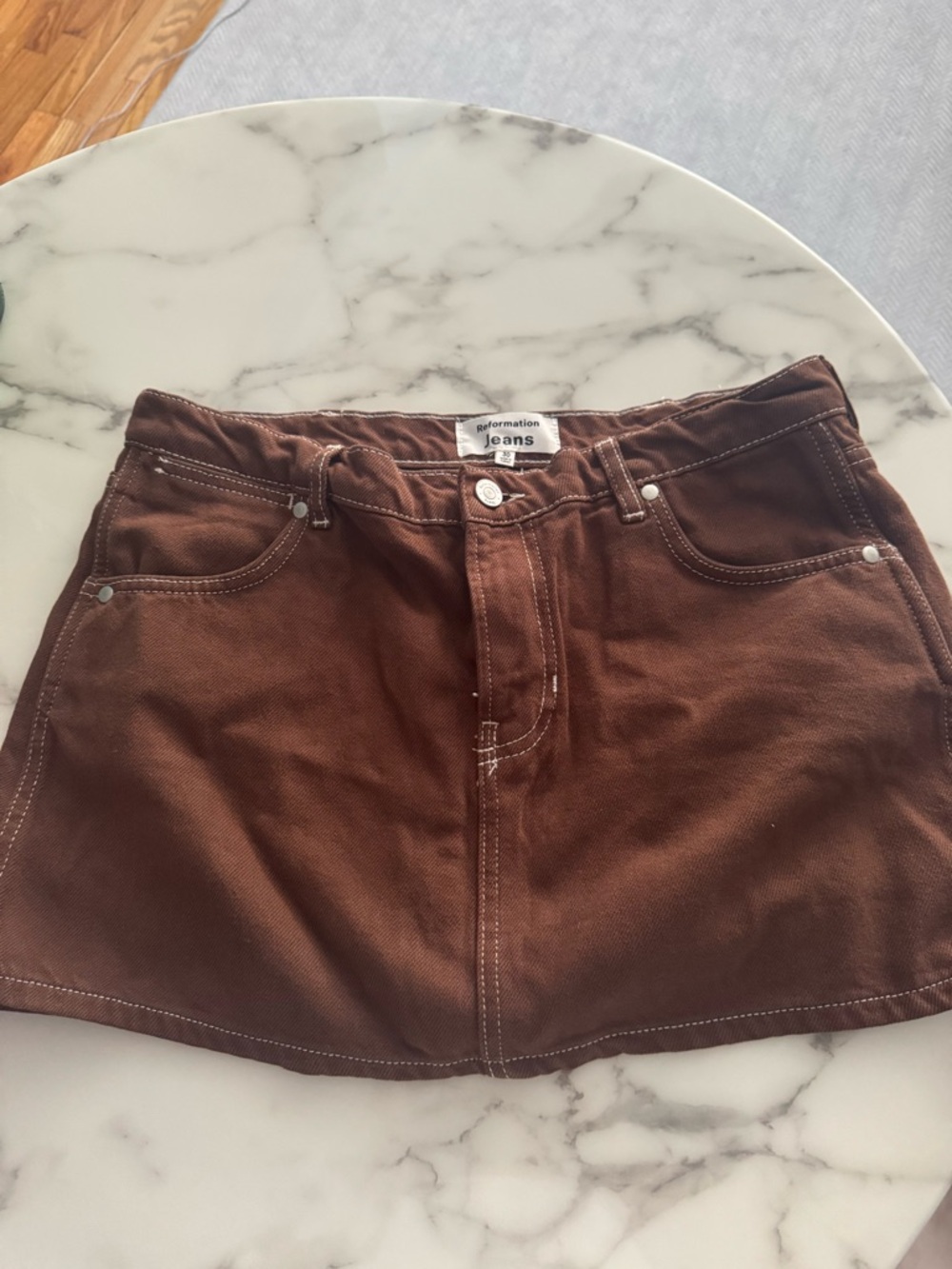 Reformation Jeans Brown Denim Mini Skirt